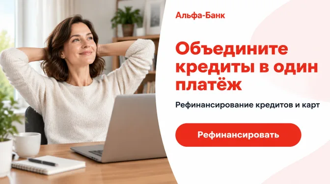 Альфа-Банк: Объедините кредиты в один платёж, рефинансирование кредитов и карт